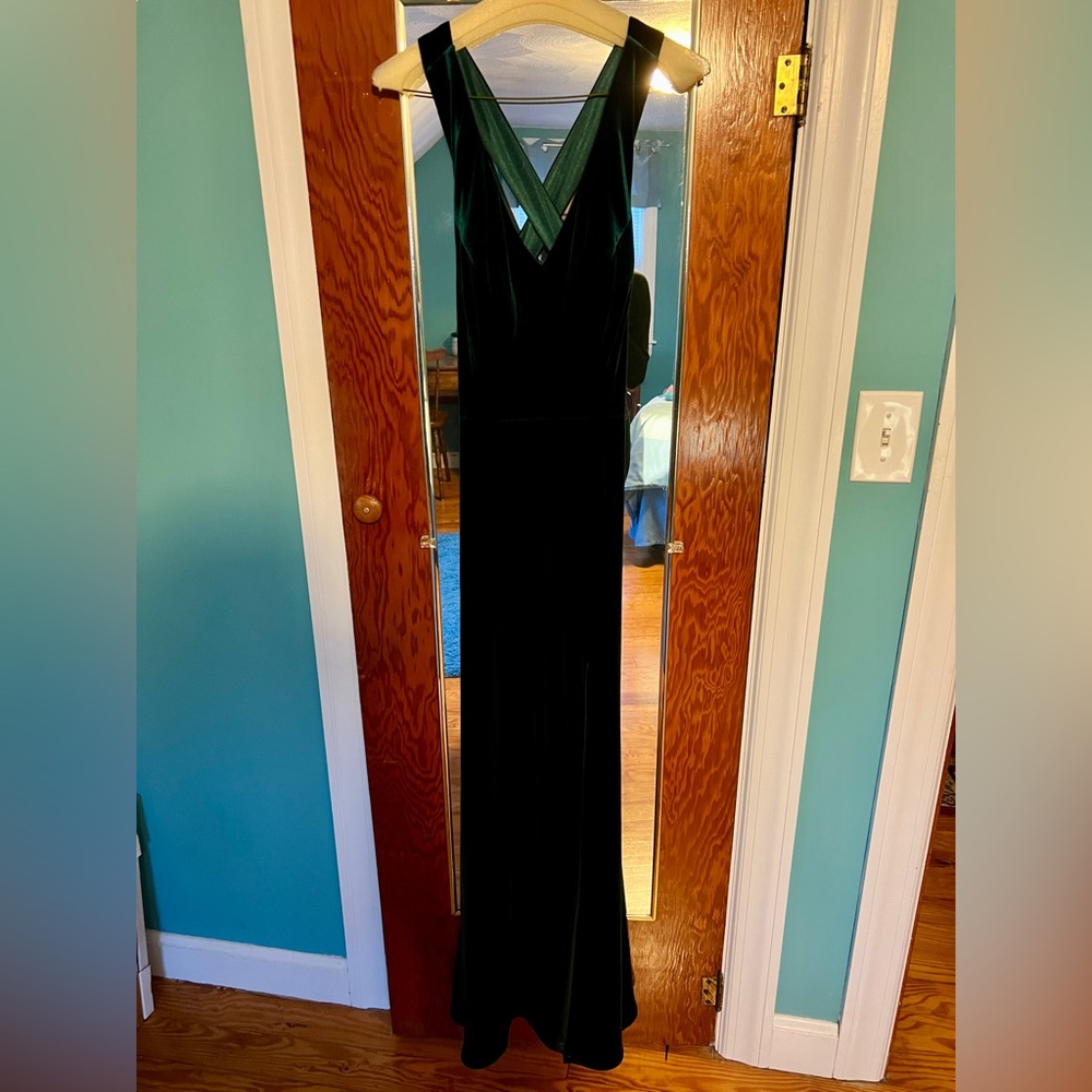 Revelry Asher bridesmaid dress in emerald green velvet